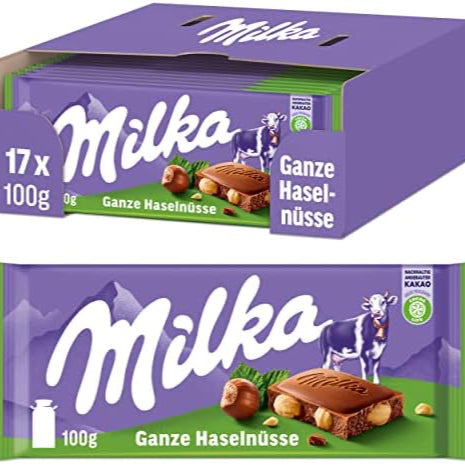 MILKA WHOLE HAZELNUT 17 PCS/3.5 OZ (100 GR)