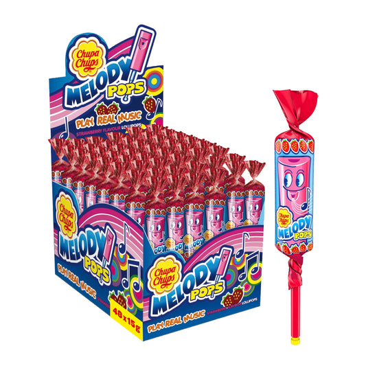 CHUPA CHUPS STRAWBERRY MELODY POPS  48 PCS/0.53 OZ (15GR)